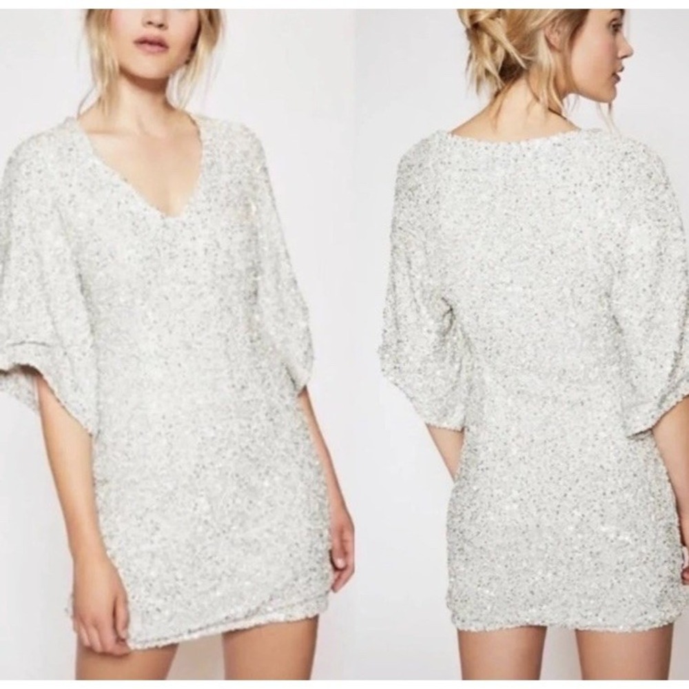 Free People Embellished Sequins Party Girl Mini Skirt‎ Short Sleeve Dress 0 NEW